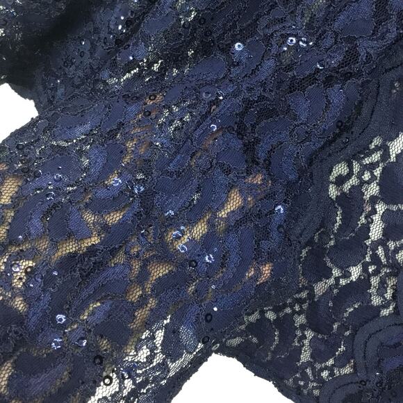 ALEX EVENINGS Sequined Lace Sheath Navy Blue Dress and Jacket Sz 10 - Picture 9 of 13